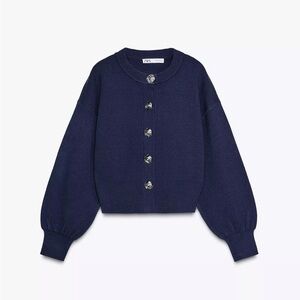 Zara Navy Blue Button-Front Cardigan